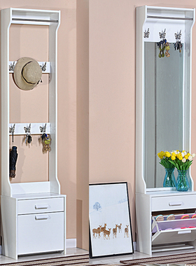 简约现代超薄翻斗鞋柜换鞋凳带衣架17cm门厅小鞋架穿衣镜15cm