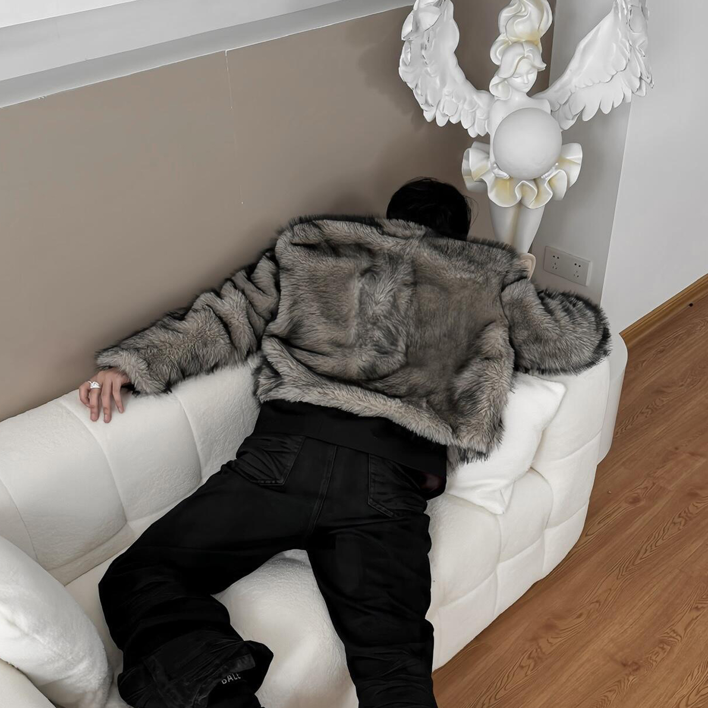 仿狐狸毛皮草大衣男高级感加厚