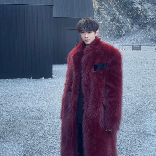 冬新款仿狐狸毛皮草大衣男时尚潮流长款过膝加厚毛绒风衣外套棉衣