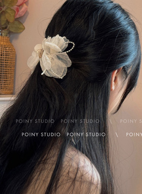 韩国高级感网纱花朵抓夹女发爪盘发鲨鱼夹气质优雅发饰头饰小发夹