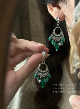 新中式民族风锆石耳钉女气质百搭通勤复古耳饰女耳环2025年新款潮