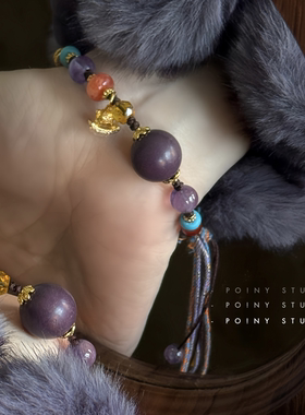 复古风合香珠紫气东来手链女流苏编织手绳手串新中式药珠手饰品