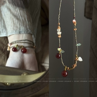 复古民族风项链女红果子吊坠高级感串珠毛衣链民族风手链新款 潮