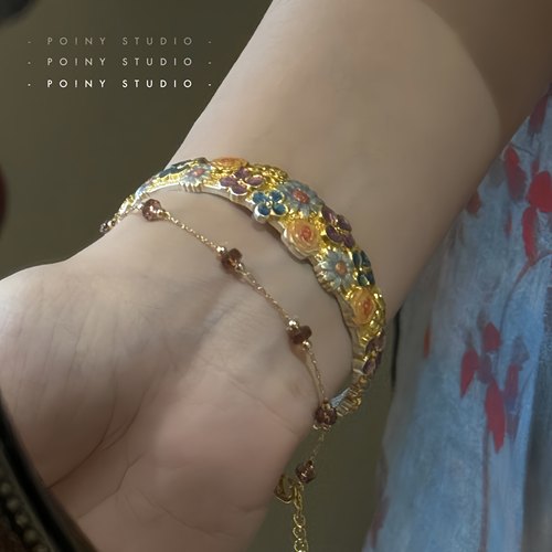 繁花似锦花丝镀金纯银足银手镯女小众设计高级感银饰手饰品手链