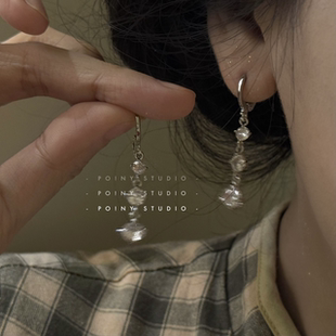 法式锆石流苏耳环女百搭简约气质长款轻奢高级感小众耳饰耳圈耳夹