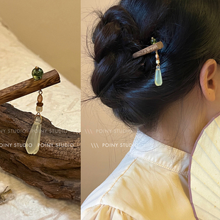 原创新中式水滴发簪现代简约古风木簪盘头簪子发钗汉服配饰发饰女