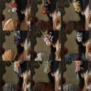 【3件5.8折】古风复古花朵发夹女超仙汉服配饰重工头饰边夹发簪