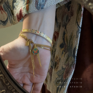 国风珐琅足银纯银手镯钛钢手链女小众设计感高级轻奢气质百搭手饰