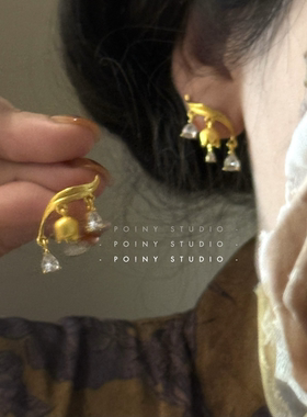 金色铃兰花朵耳环女流苏耳坠小众设计感轻奢高级耳饰2025年新款潮