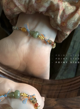 国风和田玉多宝手绳手工编绳手链新中式百搭通勤手饰送闺蜜礼物