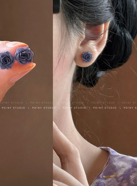 紫色玫瑰花朵耳钉简约百搭小巧气质高级感耳环