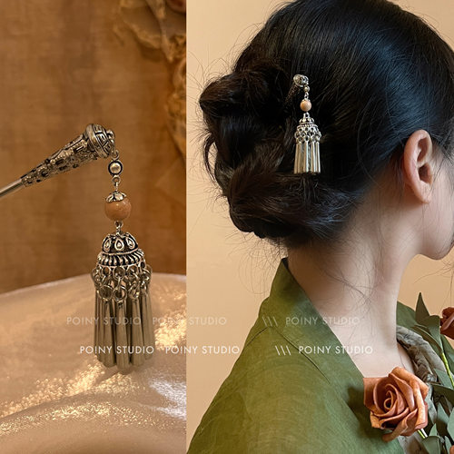 簪子新中式苗银发簪步摇