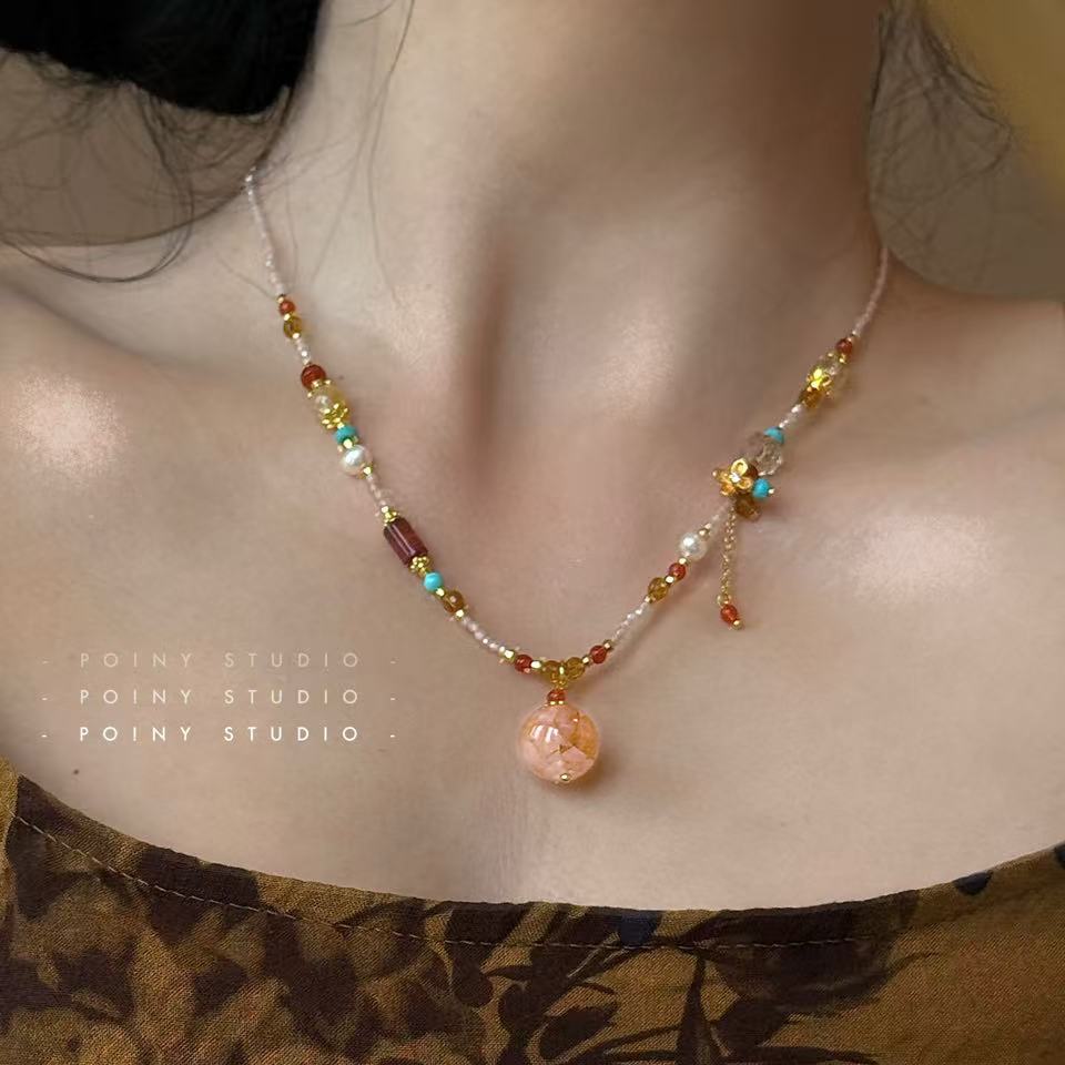 敦煌风多宝珍珠项链女飘花玛瑙吊坠中式流苏汉服锁骨链配饰颈链