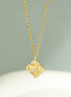 925纯银简约轻奢四叶草镶锆石项链女小众百搭气质ins高级感毛衣链