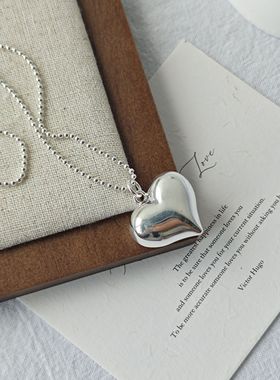 通体925纯银长款爱心项链 经典百搭桃心吊坠 毛衣链INS风小众设计