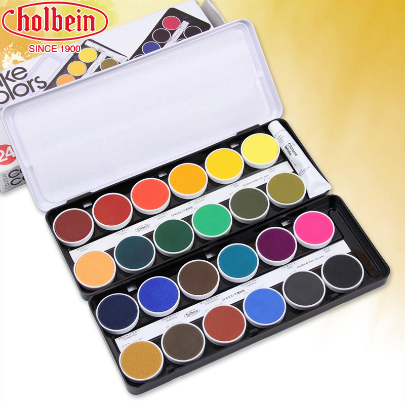 日本Holbein荷尔拜因不透明水彩/水粉 艺术家24色固体水彩颜料
