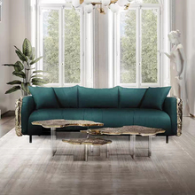 沙发客厅2024新款轻奢高级感进口绒布不锈钢接待区设计师真皮沙发