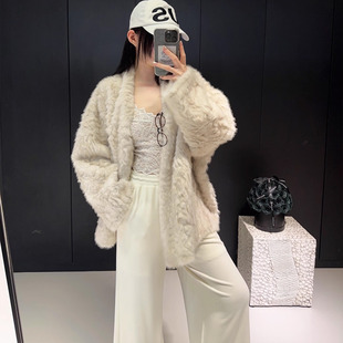 千金风高级感chic洋气环保小湖羊仿皮草皮毛一体毛绒绒外套上衣女