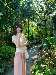 涩 24SS“夏日未央”零压感桑蚕丝天丝 V领针织短袖上衣张