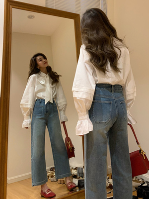 可拆蝴蝶结荷叶边衬衫宽松上衣女