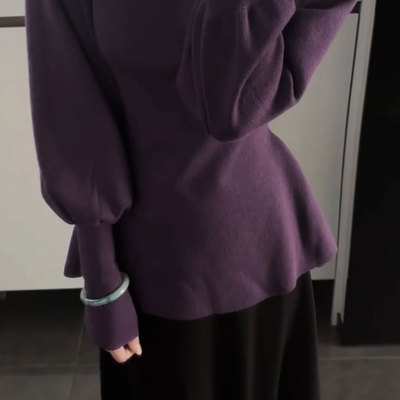法式半高领蝙蝠袖收腰毛衣上衣女