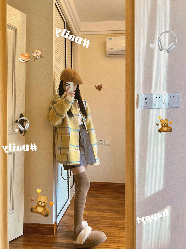 SOLO爆爆韩系格子呢子大衣女2025秋冬新款高级感小个子毛呢短外套,女装/女士精品,大码套装,淘宝优惠券,粉丝福利购,淘宝优惠卷