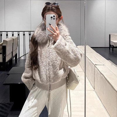 2025新款慵懒感宽松显瘦短款上衣女秋冬休闲羊羔毛小个子环保皮草