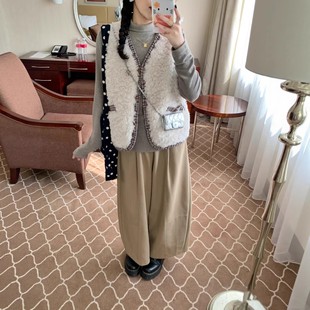 2026新款撞色羊羔毛马甲女春季叠穿小个子坎肩环保毛毛背心上衣