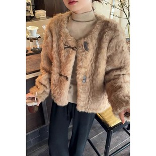 2025新款皮毛一体女冬季时尚千金风小湖羊加厚环保皮草毛毛外套