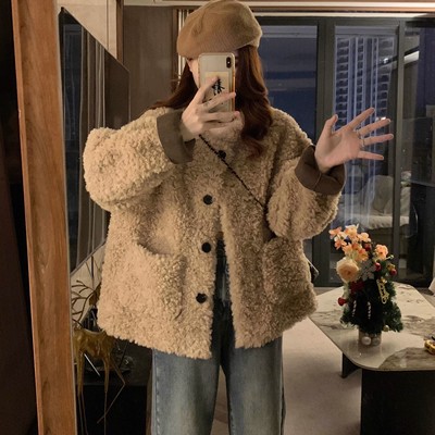 2025新款羊羔毛皮毛一体外套女韩版秋冬宽松小个子慵懒风毛毛上衣