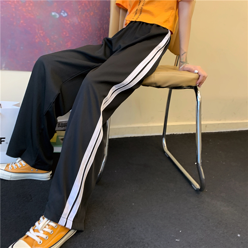 Real photo special offer casual pants women's summer thin stripe loose wide leg pants women's slim straight pants trend