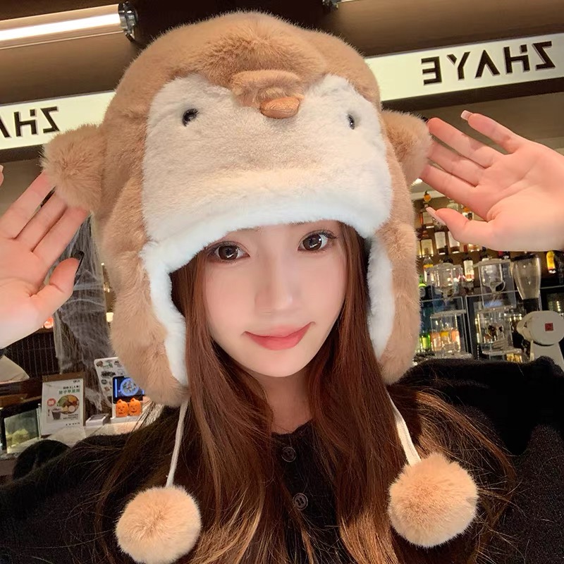 哈士奇熊猫帽子女冬加厚卡通可爱