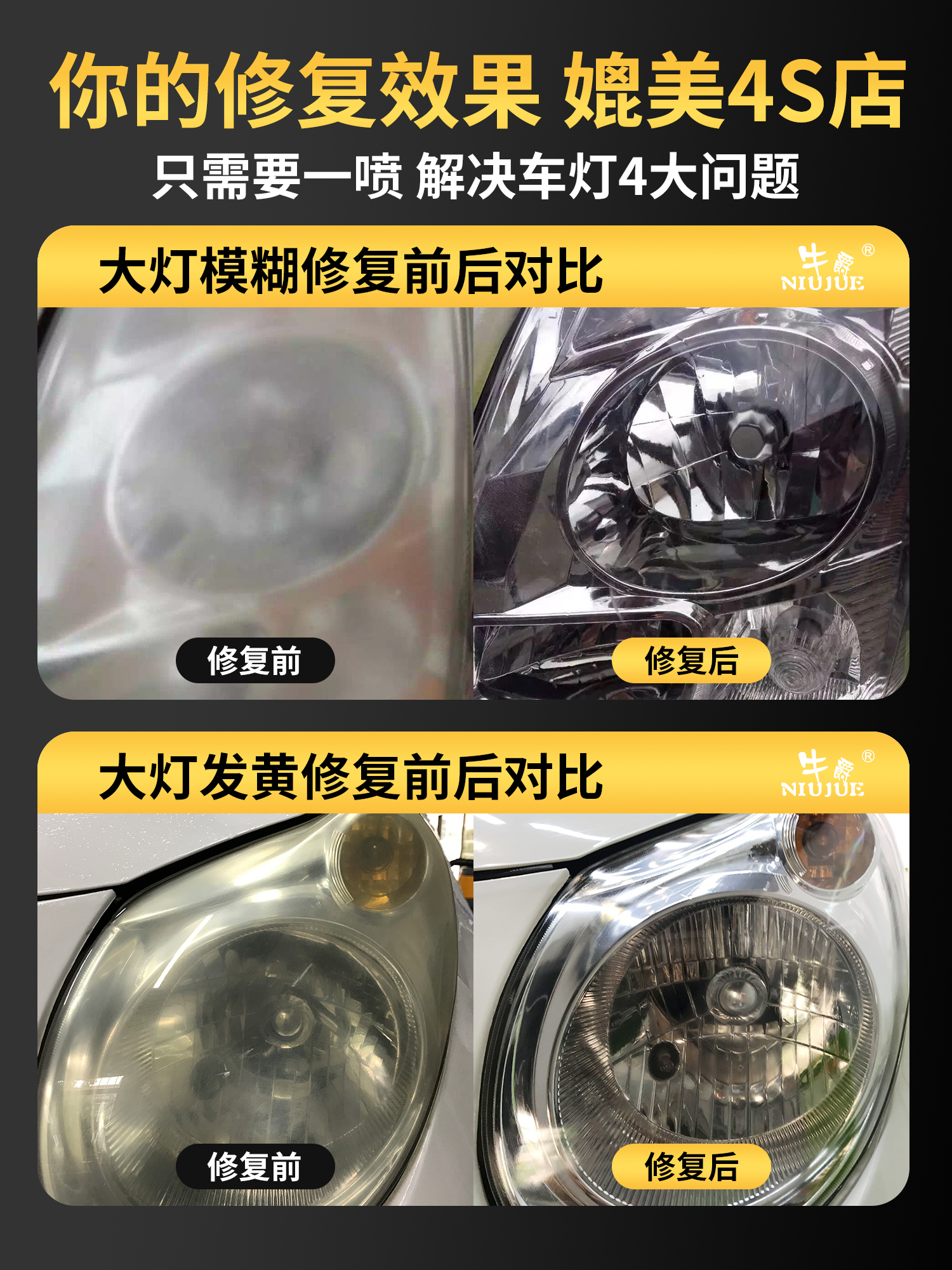 大灯原翻新修复液NJ-32具工套装抛光灯划痕发黄速亮车灯罩清洗还