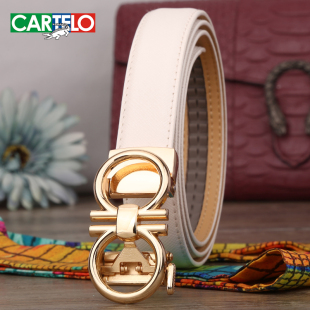 潮流 带正品 鳄鱼女士皮带白色自动扣真皮百搭细腰带时尚 休闲牛仔裤