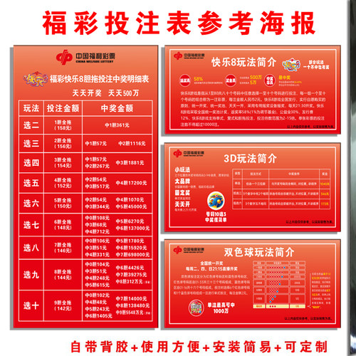 福利彩票快乐8游戏玩法规则3D双色球投注中奖对照表参考表速查表