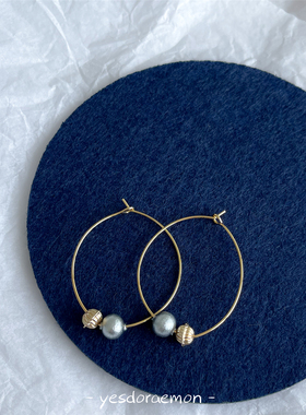 yesdoraemon 高级感法式复古进口棉花珍珠圆圈耳圈耳环女原创设计