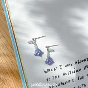 yesdoraemon 温柔少女气质紫色鸢尾花耳环925银针耳饰无耳洞耳夹