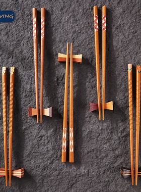 lcliving防滑手工筷子家用高档实木复古寄木工艺品日料一人一筷