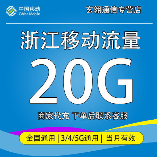 浙江移动流量20GB月包当月有效