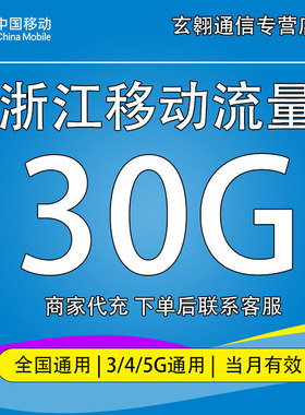 浙江移动流量充值30G中国移动流量加油包全国通用流量当月有效