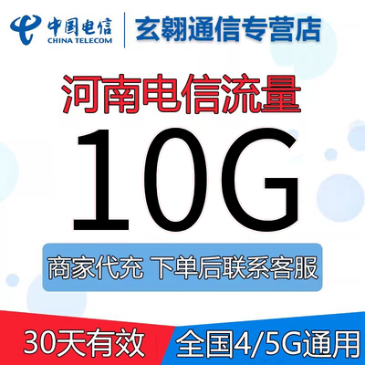 河南电信流量充值10G全国通用中国电信流量加油叠加包30天有效