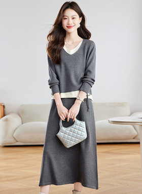 毛衣半身裙两件套春秋设计感小众抽绳上衣洋气时髦打底衫裙子套装