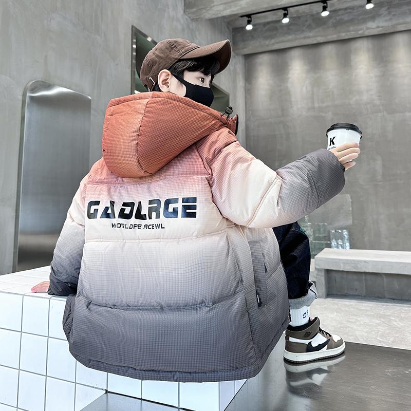男童冬装棉衣儿童加厚外套2025新款中大童渐变色男孩冬季保暖棉袄