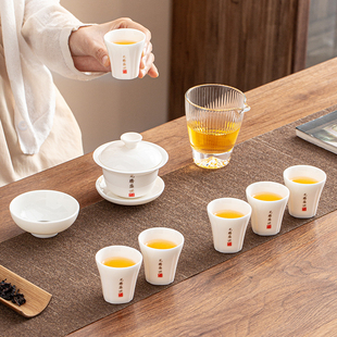 德化白瓷功夫茶具套装家用办公室盖碗茶杯组合精美茶艺定制送礼