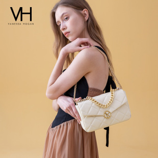 VH包包女包优雅经典 设计链条手提包通勤斜挎包 牛皮菱格包气质个性