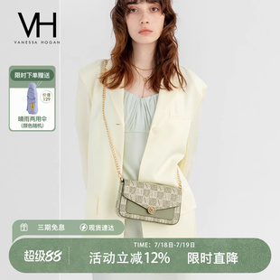VH女包山茶花信封方包新款 春夏潮流绿色老花链条包百搭斜挎单肩包