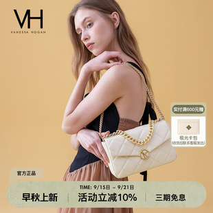 VH包包女包优雅经典 设计链条手提包通勤斜挎包 牛皮菱格包气质个性