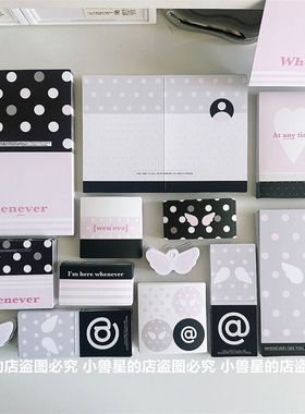 ins韩系黑粉波点whenever简约出卡打包材料礼物包装素材卡片 贴纸