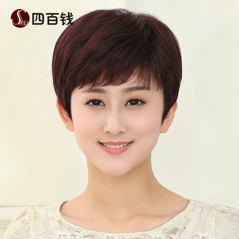 假发女短发妈妈真人发丝中老年人透气自然逼真短直发中年假发套