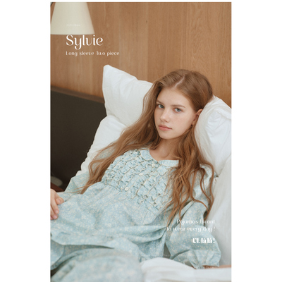 Ullala韩国进口甜美花边纯棉娃娃领长袖清新睡衣女春夏睡衣26101